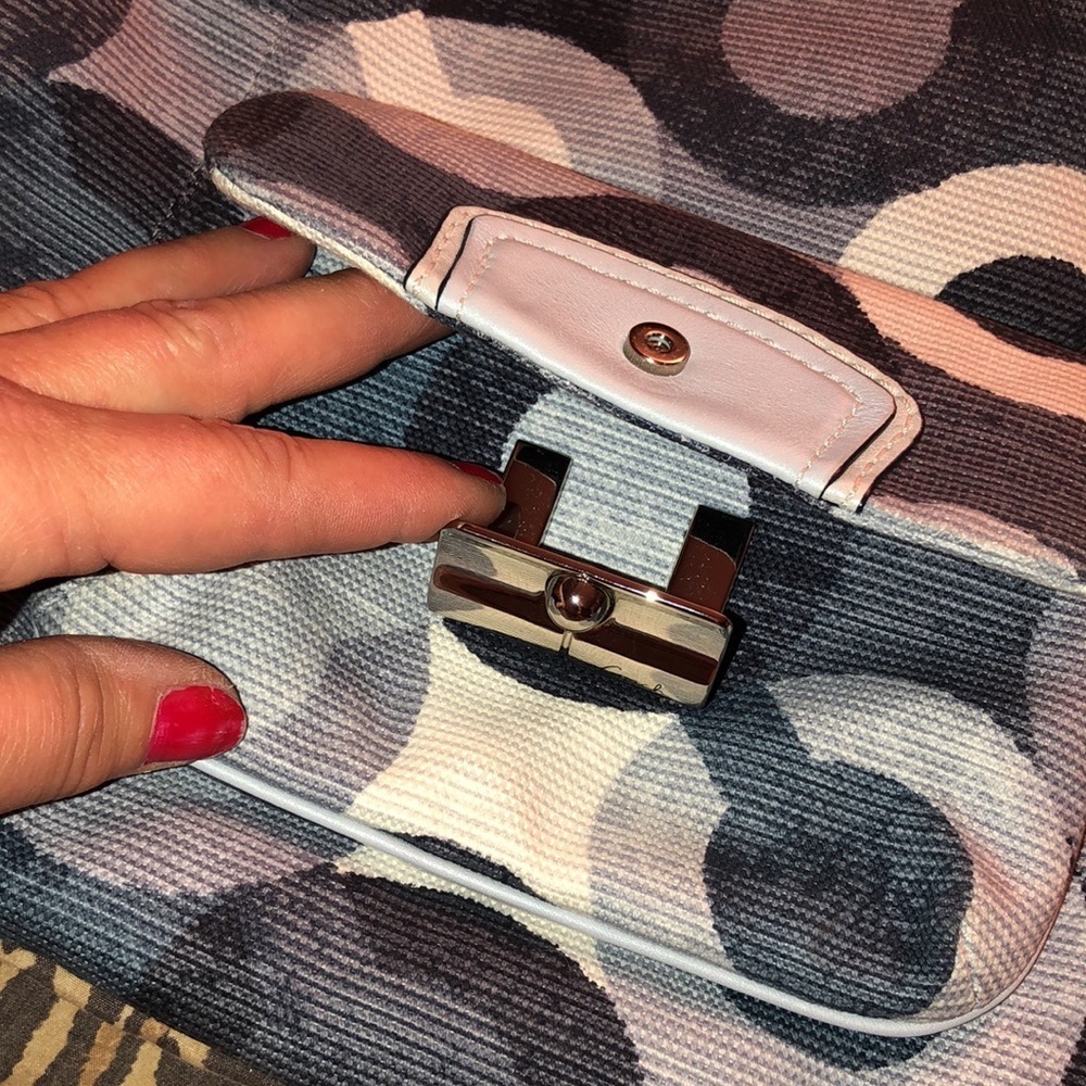 COACH OP ART shades of blue & white canvas with leather trim silver hardware - Picture 3 of 16